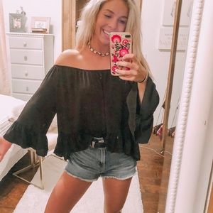 Black ruffled off the shoulder top !!